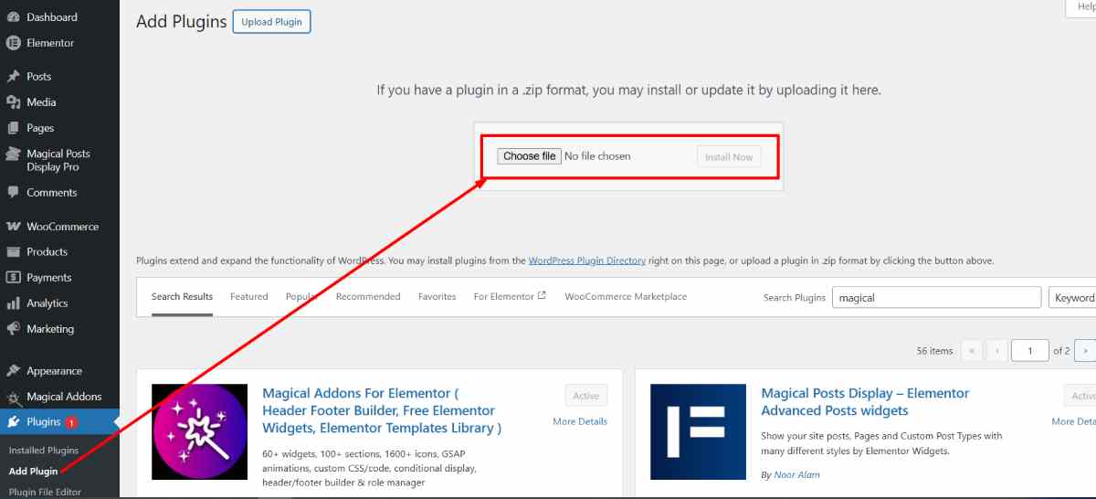 WordPress Plugin Upload Screen
